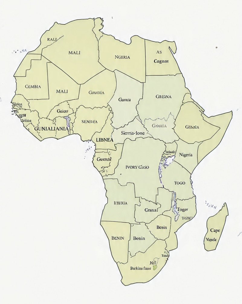 DrMutambudzi's tweet photo. I asked Meta to give me a map of Africa with country names and got this below. 

Imagine if Africa was really this!😂 https://t.co/HfQtMCkJc5