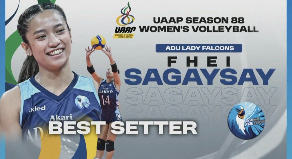 Volleystats1611's tweet photo. #UAAPSeason88
Women’s Volleyball

Best Setter
🐦Fhei Sagaysay https://t.co/wlDwf5tuFB
