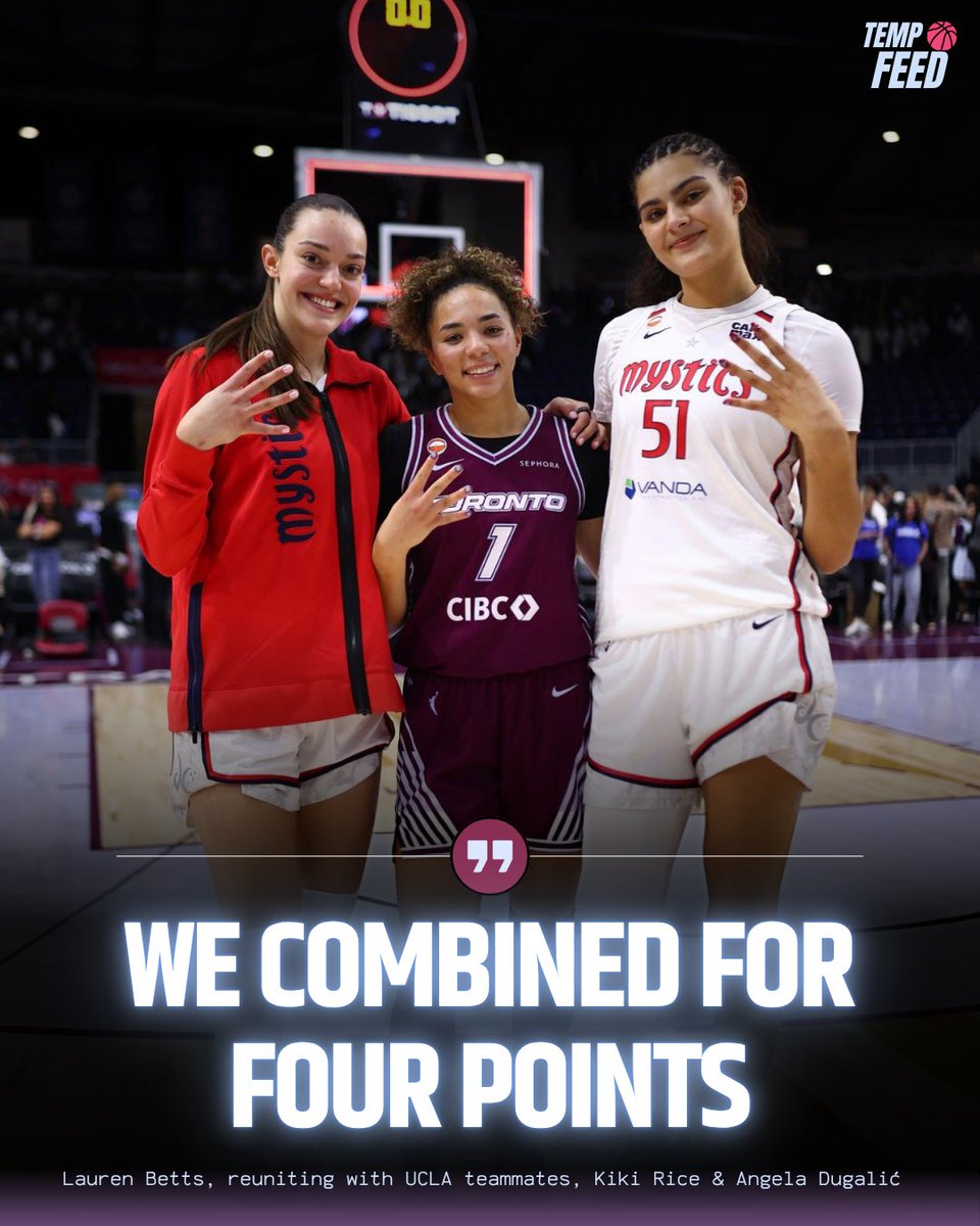 tempo_feed's tweet photo. Kiki Rice reunited with her UCLA teammates, Angela Dugalić and Lauren Betts, with the latter joking that they combined for 4 pts.

They combined for 2. 😭 https://t.co/OLE2cejnUK