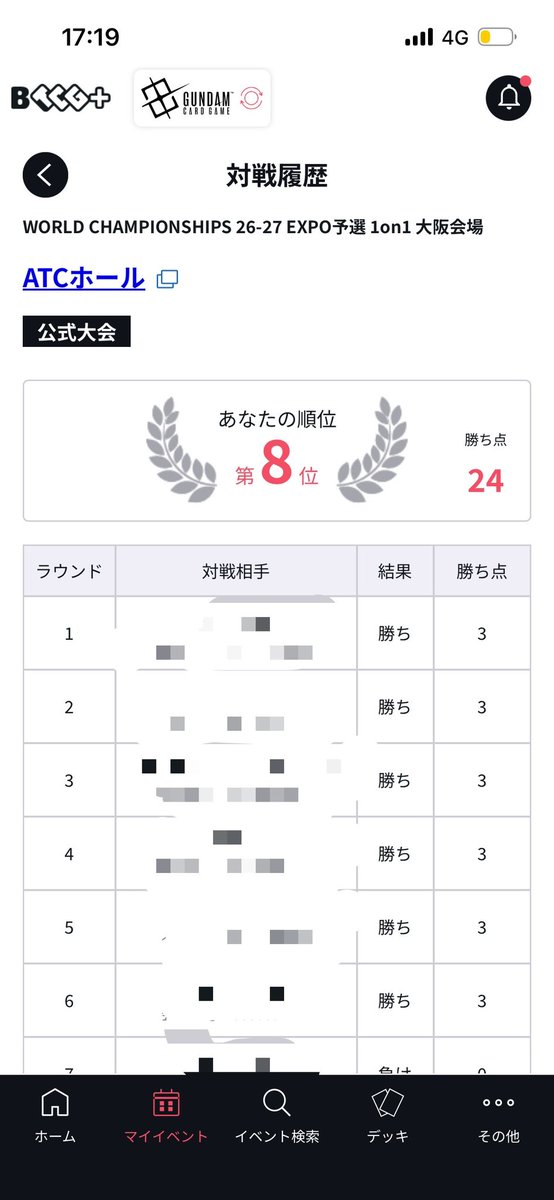 LuyTCG's tweet photo. 大阪EXPO
1.赤白後◯
2.青紫先◯
3.青緑先◯
4.青白後◯
5.青白先◯
6.赤白先◯
7.青緑先×
8.赤白先◯
9.青紫後◯
トナメ
1.青緑後×

初めての大型大会で結果残せてよかったです
配信卓は負けじゃなくて勝ちで映りたかったあ😭
でも4人で来て全員エリア予選マチュ取れたんは大満足 https://t.co/iJtBCX95Iz