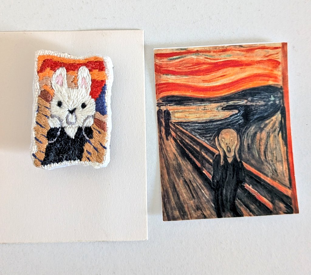 kagiroigama's tweet photo. 「ひょえー」って言ってそうなウサギの刺繍ブローチ https://t.co/uMK8gaQUJV