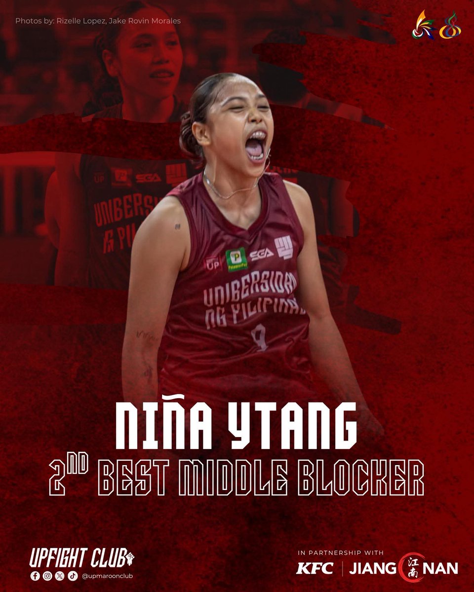upmaroonclub's tweet photo. HERSTORY MADE! 

Niña Ytang etches her name in UAAP history as she becomes the first student-athlete to receive the Best Blocker award for four consecutive seasons.

This UP Fighting Maroons Club post is in partnership with:
KFC
Jiang Nan Hotpot

#UPFight❤️💚✊🏼 
#UAAPSeason88 https://t.co/FkmUk0eJIH