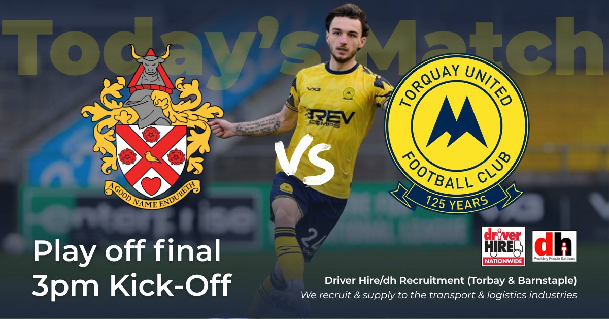 dhtorbay's tweet photo. Today, @TUFC1899 are at @HornchurchFC, 3pm kick-off, with promotion to the National League at stake. 

As a sponsorship partner of the club, Driver Hire/dh Recruitment (Torbay &amp; Barnstaple) will be watching every minute. Come on, Torquay United!

#TUFC #HORTOR https://t.co/iFTirHUDKY