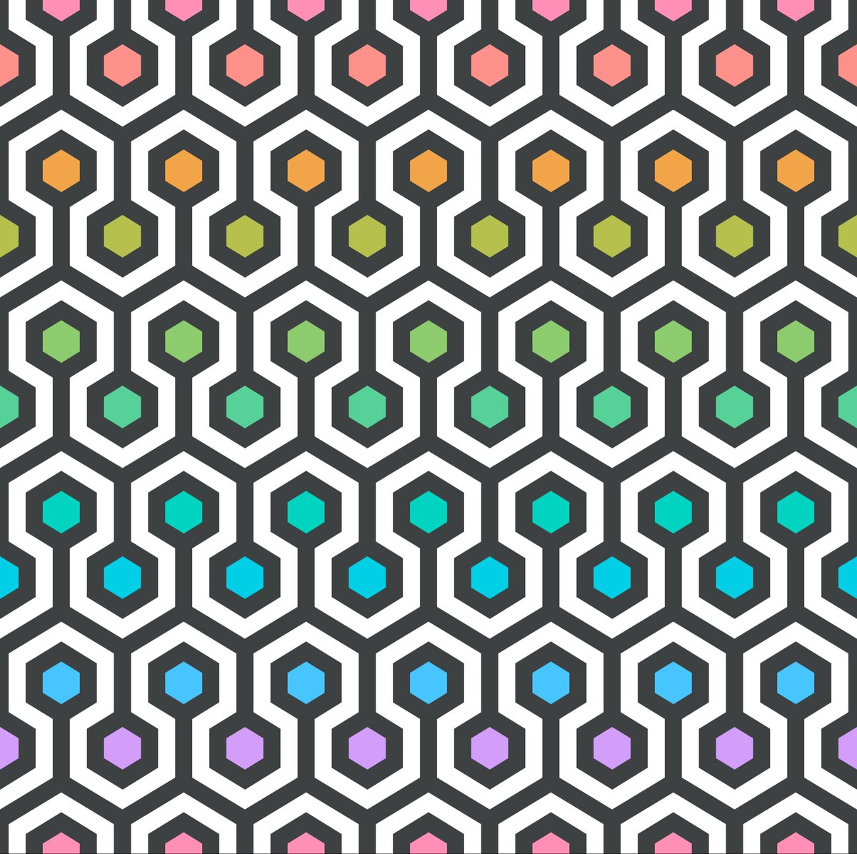red_wolf's tweet photo. Geometric Pattern: Looped Hexagons: Light Chalk Rainbow / #RedWolf https://t.co/ZyJh64j51q via @redbubble https://t.co/nkmxTEn5wA via @spoonflower #art #geometricpattern #retro #midcenturymodern #hexagon #rainbow https://t.co/fdvT0dTaJI