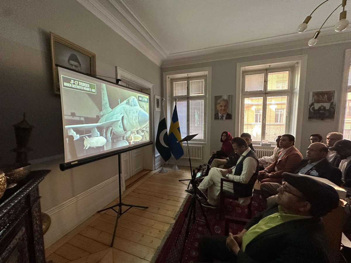 PakinSweden's tweet photo. A documentary chronicling the events leading to Operation Bunyan-un-Marsoos/ Marka -e- Haq was screened to resounding applause. Speakers paid rich tributes to the martyrs and Ghazis of Operation Bunyan-un-Marsoos and reiterated the collective commitment to defend the sovereignty, independence and integrity of our beloved motherland.
