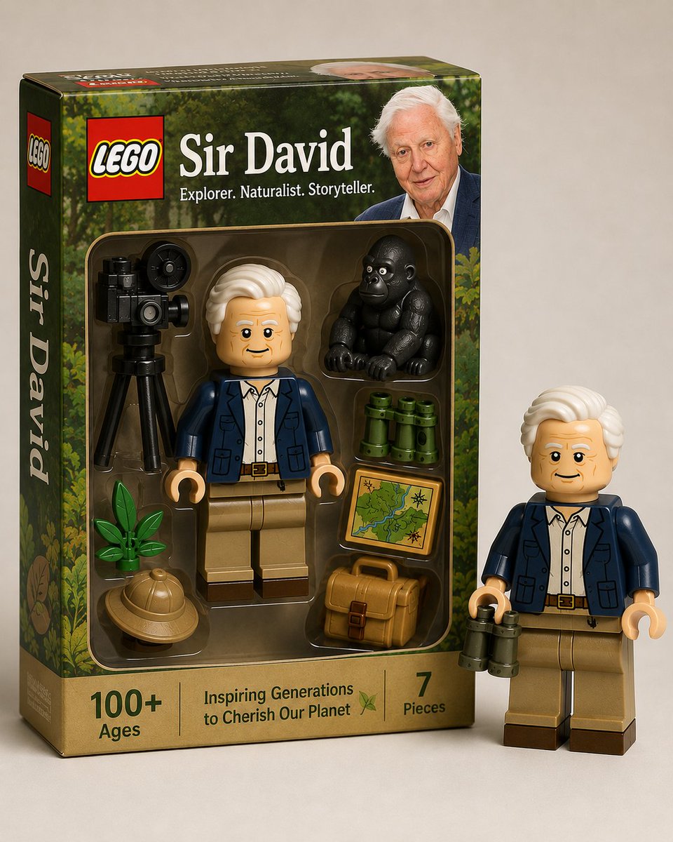 About_Pixels's tweet photo. In honor of Sir David Attenborough's 100th birthday, it looks like #LEGO humorously updated the age limit in a media post with the caption: "Updated for you, Sir David," extending the legendary "4–99" range to include the centenarian broadcaster.

#DavidAttenborough #birthday https://t.co/nvfcXpaQA1