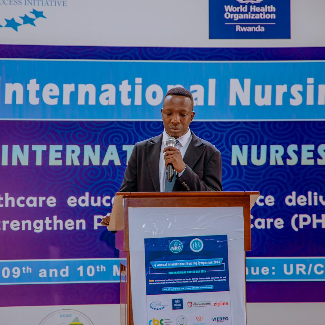 NursingR_Club's tweet photo. @WHORwanda @RBCRwanda @CHAI_health @ughe_org @ZiplineRwanda @TeamHeartKigali @ViebegM @rbarwanda @IGIHE @RwandaHealth @mdkayihura @stefaninkigali @ASG_Africa @Uni_Rwanda @NCNMRwanda @WHO Addressing young people at the #NRCSymposium2026 ,NRC Board Chair Ettienne NUMVIYUMUKIZA encouraged youth to move beyond being beneficiaries of systems and become active builders of change through innovation, leadership, and research. 
#TechInPHCAndUHC
#ViveNursingProfession https://t.co/GHfEBgYaGY