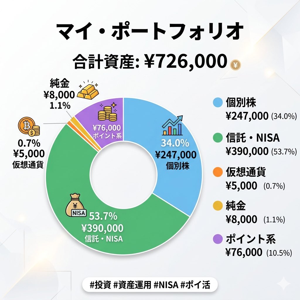 ポートフォリオ作ってみた！ ちなみに個別株と信託・NISA以外は無料で