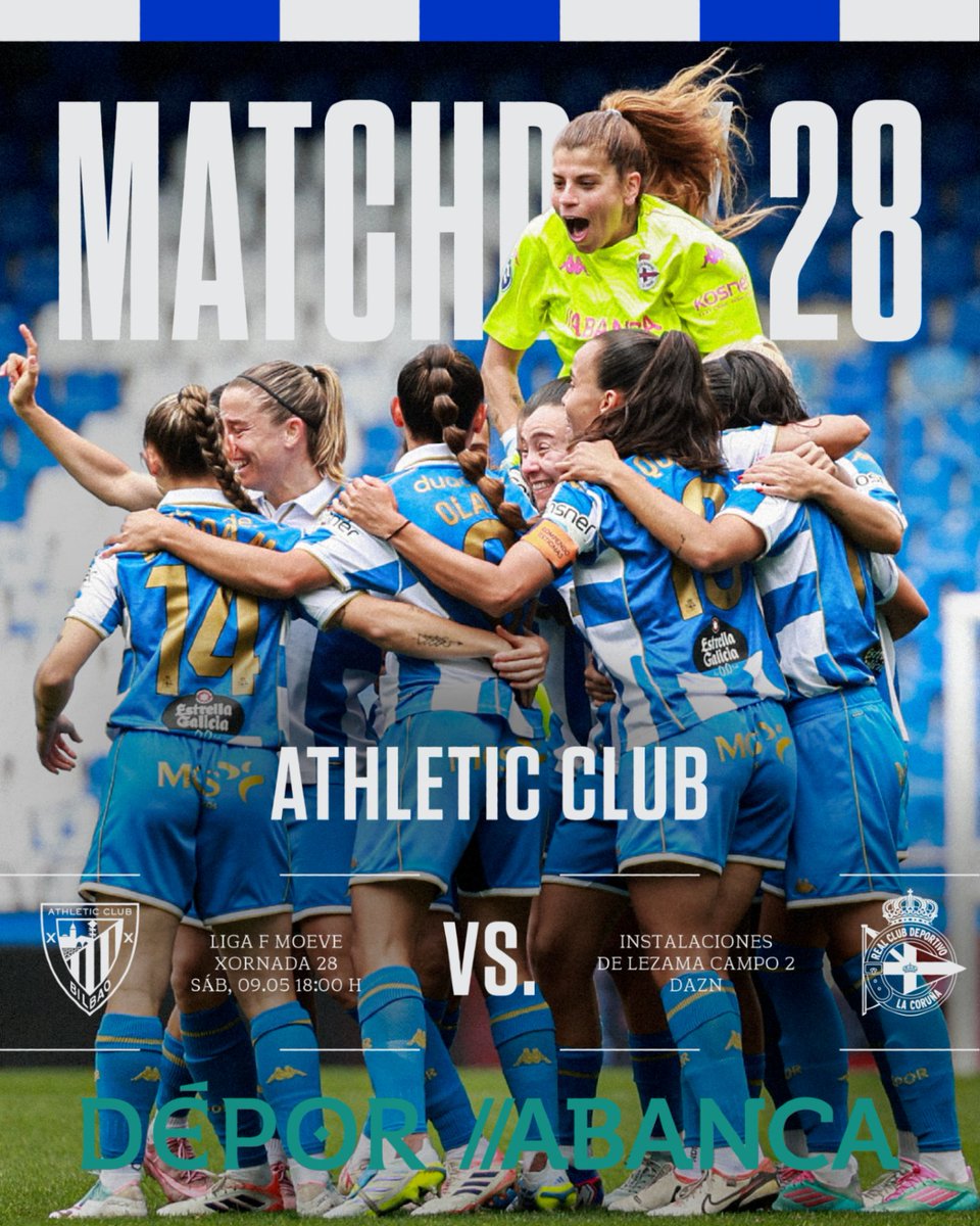 RCDeportivoFem's tweet photo. 𝐃𝐢́𝐚 𝐝𝐞 𝐩𝐚𝐫𝐭𝐢𝐝𝐨

⚽ @AthleticClubFem - #DéporABANCA 
⌚ 18:00h.
📍 Lezama

#AthleticDéporABANCA #LigaFMoeve https://t.co/diwhsfMgZ8