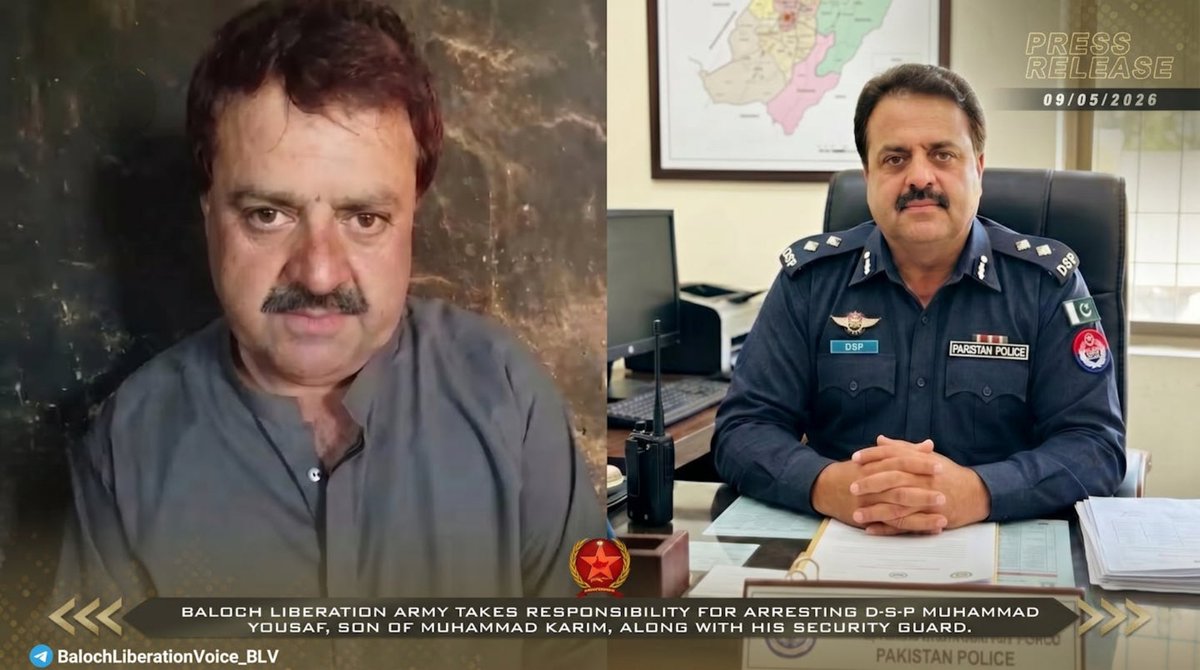 JavedBal0ch's tweet photo. ب ی- ایل اے نے  تھانے سے ڈی ایس پی محمد یوسف اور ان کے گارڈ کو حراست میں لینے کی ذمہ داری قبول کرلی۔ ترجمان آزاد بلوچ کے مطابق دونوں افراد گاڑی سمیت تنظیم کی تحویل میں ہیں۔ https://t.co/vFBkBXHGah
