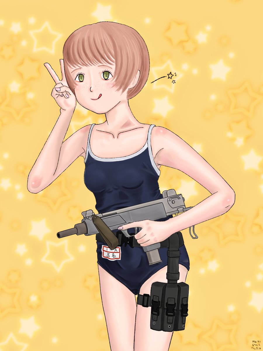 JakeMinton03's tweet photo. （色調失敗したので再投稿）

スクール水着タマナちゃんwithステアーMPi69。
競泳スク水はいいものです。あと戦後第二世代SMGも。

#ocart
#オリジナル https://t.co/6cbxVJSY64