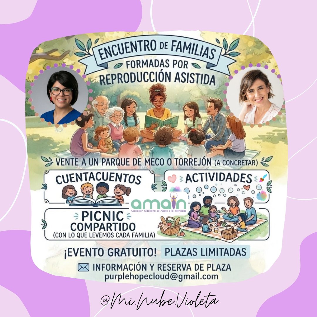 MiNubeVioleta's tweet photo. #Infertilmamis

¡Sólo queda una plaza para el encuentro de familias formadas por reproducción asistida que se celebrará el domingo 14 de junio!

Zona Corredor del Henares, Madrid

Si no lo has hecho aún, corre a enviar un email a purplehopecloud@gmail.com 

¡No te quedes fuera! https://t.co/pL5E0wjzxO
