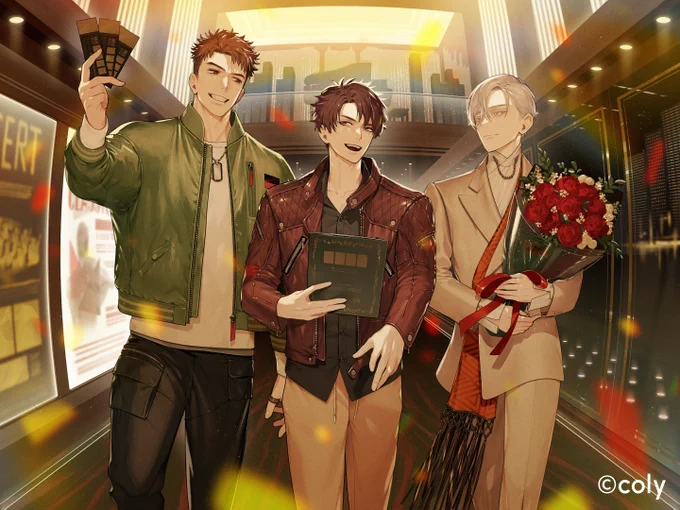 ブレイクマイケース()2周年おめでとうございます!coly様からのご依頼で槻本大河、 新開戦、 祠堂恭耶を描かせていただきました。 #ブレマイ #ブレマイ2周年