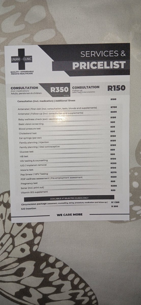 Our price list and services that we offer at Unjani Clinic (Ramogodi)Garankuwa