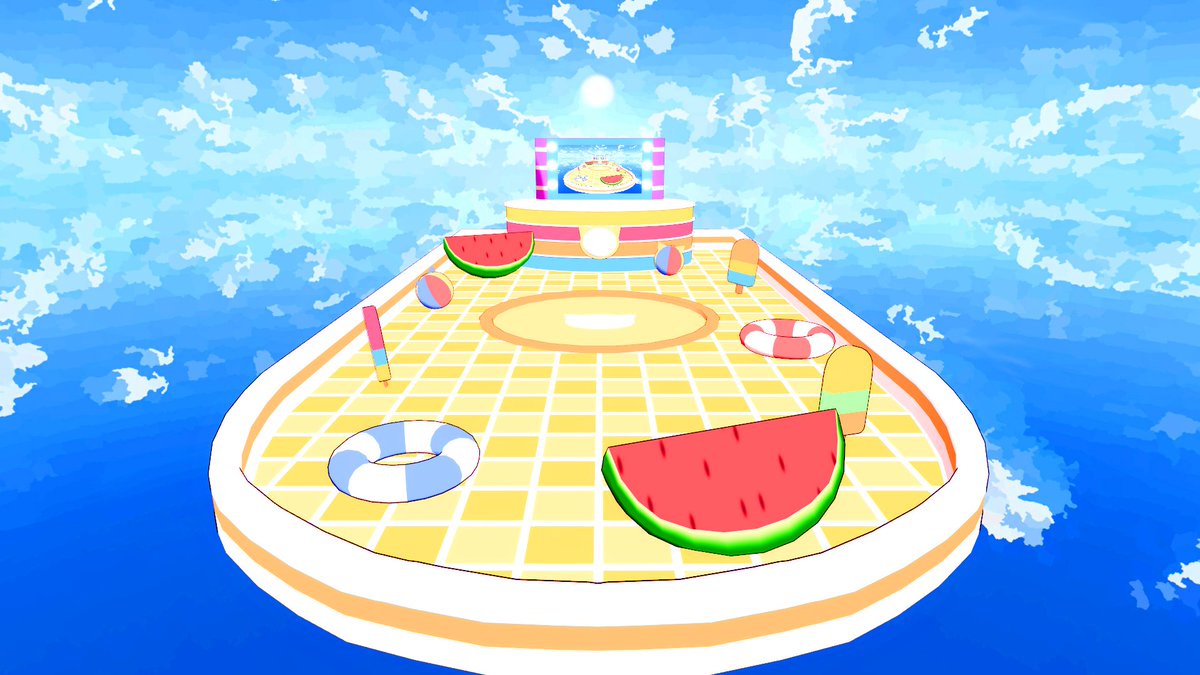 nor3dcg's tweet photo. ご依頼いただいた可愛いステージの制作が完了しました！夏にぴったりな可愛いステージで作るのが楽しかったです🥰動画も作りましたので良かったらご視聴くださいませ～～💖✨

【MMD】スパークル・ピーチ【とろり式初音ミク】
https://t.co/1ykk1P0SXW

#sm46288419
#ニコニコ動画 https://t.co/NolzxnDlMI