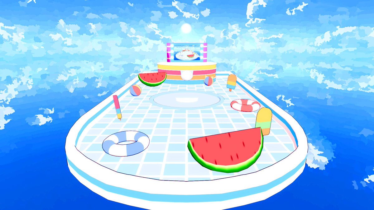 nor3dcg's tweet photo. ご依頼いただいた可愛いステージの制作が完了しました！夏にぴったりな可愛いステージで作るのが楽しかったです🥰動画も作りましたので良かったらご視聴くださいませ～～💖✨

【MMD】スパークル・ピーチ【とろり式初音ミク】
https://t.co/1ykk1P0SXW

#sm46288419
#ニコニコ動画 https://t.co/NolzxnDlMI