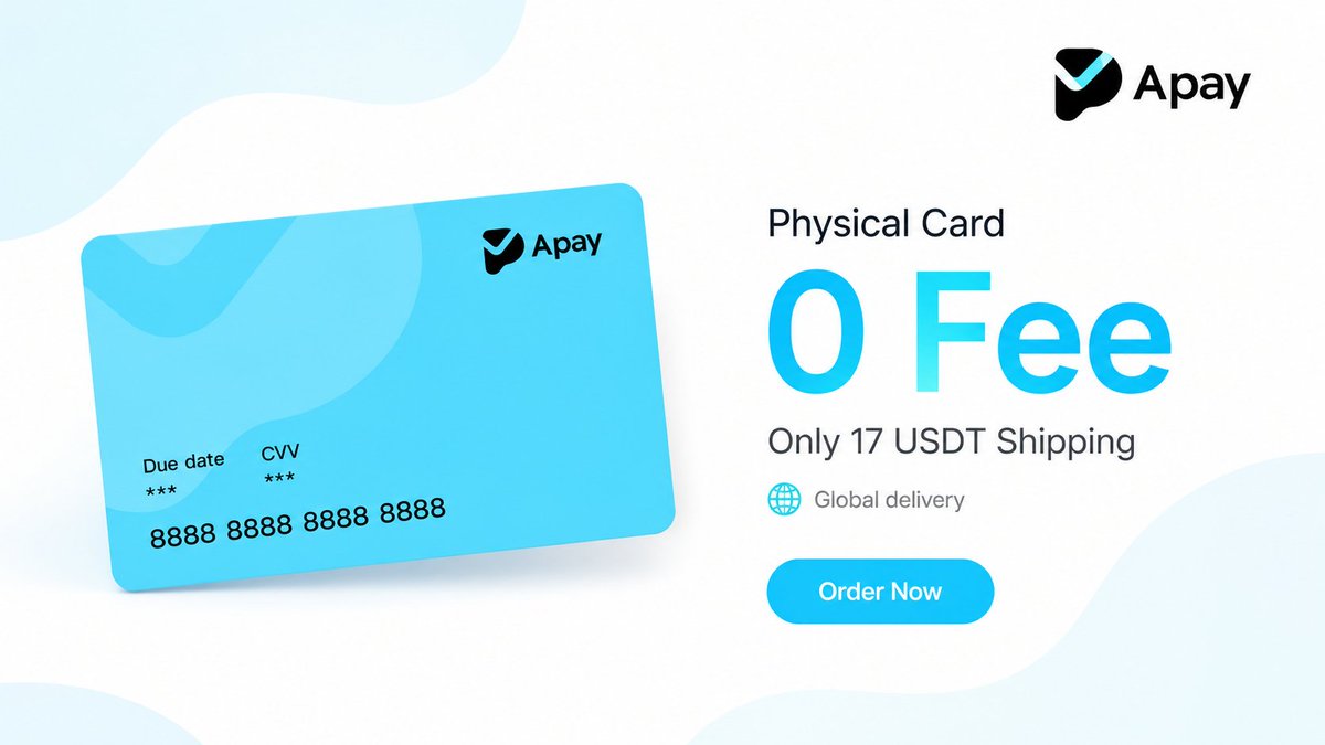 Apay_Global's tweet photo. Get your Apay Physical Card with 0 fee 💳
Only 17 USDT shipping, with global delivery available.
Simple to order. Easy to use. Built for borderless payments.

#Apay #CryptoCard #USDT #GlobalPayment https://t.co/ranDU2ZkLA