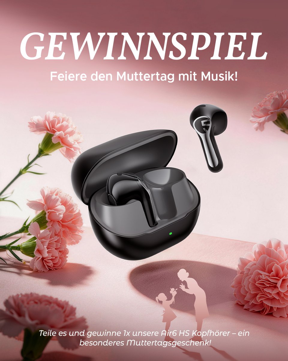 SOUNDPEATS_DACH's tweet photo. 🏆 SOUNDPEATS Muttertags-Gewinnspiel! 

So machst du mit:
1⃣Folge &amp; like 👍
2⃣Teile 📲 (#soundpeats #SOUNDPEATSAir6HS + markiere uns)
3⃣Markiere jemanden 💬

🎁 Gewinn:
1 Gewinner pro Plattform (X / FB / IG) erhält ein Paar SOUNDPEATS Air6 HS 🎶

⏰ Bekanntgabe: 13. Mai 2026 https://t.co/fjfnk5FIvo