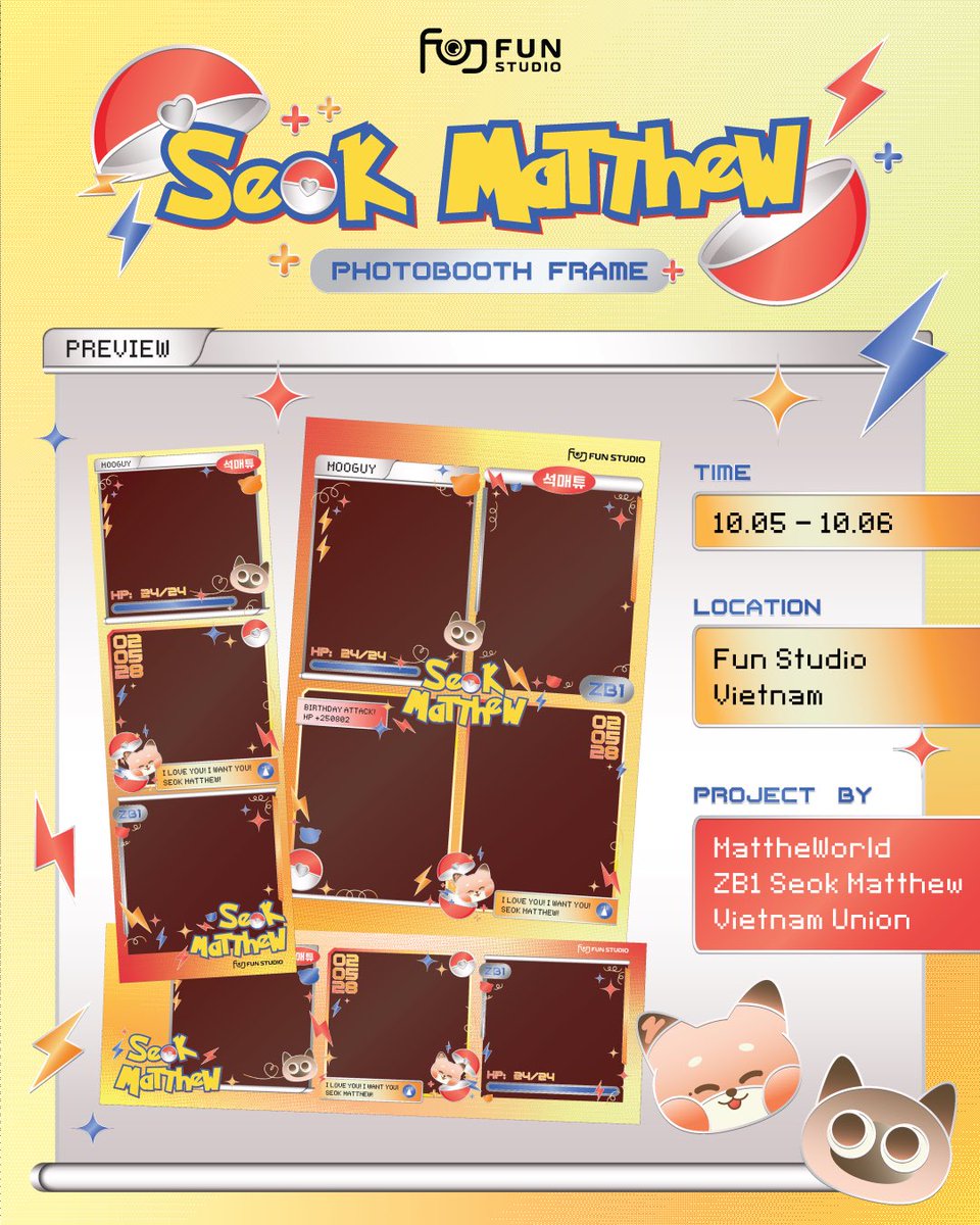 smvst528's tweet photo. 🦊 SPECIAL FRAME FOR #SEOKMATTHEW’S 25TH BIRTHDAY 🎂

We’ve prepared a gift full of Seok Matthew vibes for all Zerose and Seokryudans — a special photo frame inspired by the Pokémon cards Matthew loves so much 🥰
📍 Frame availability: May 10 – June 10
📍 All Fun Studio branches https://t.co/GRrcF7BIH6