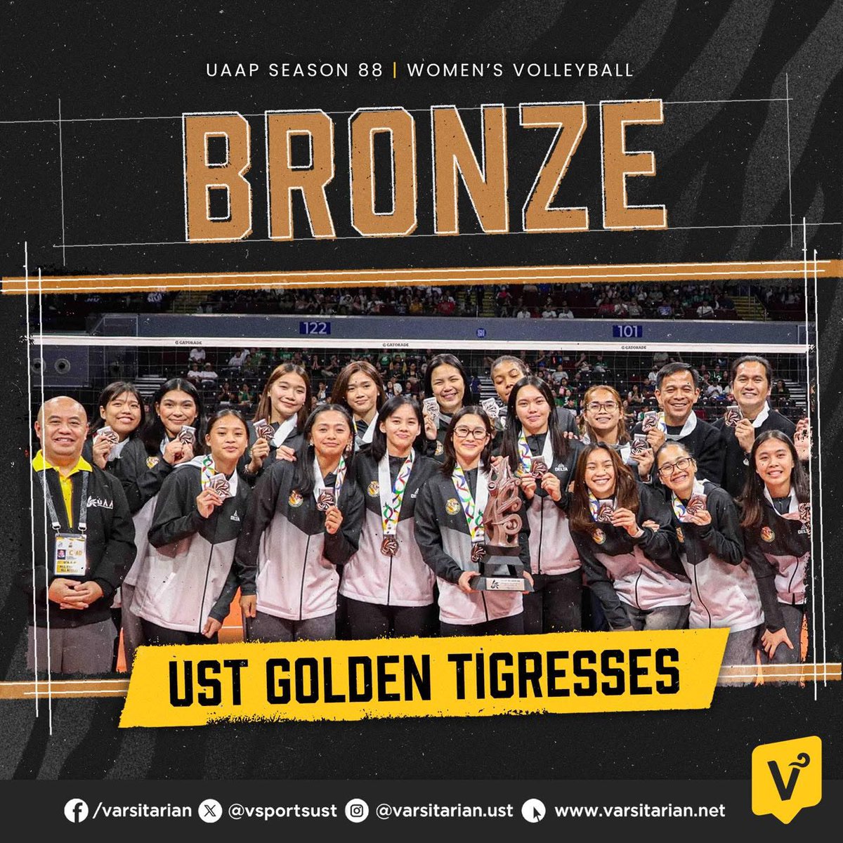 VSportsUST's tweet photo. The UST Golden Tigresses wrap up #UAAPSeason88 with the bronze. #GoUSTe https://t.co/EZker64ODT