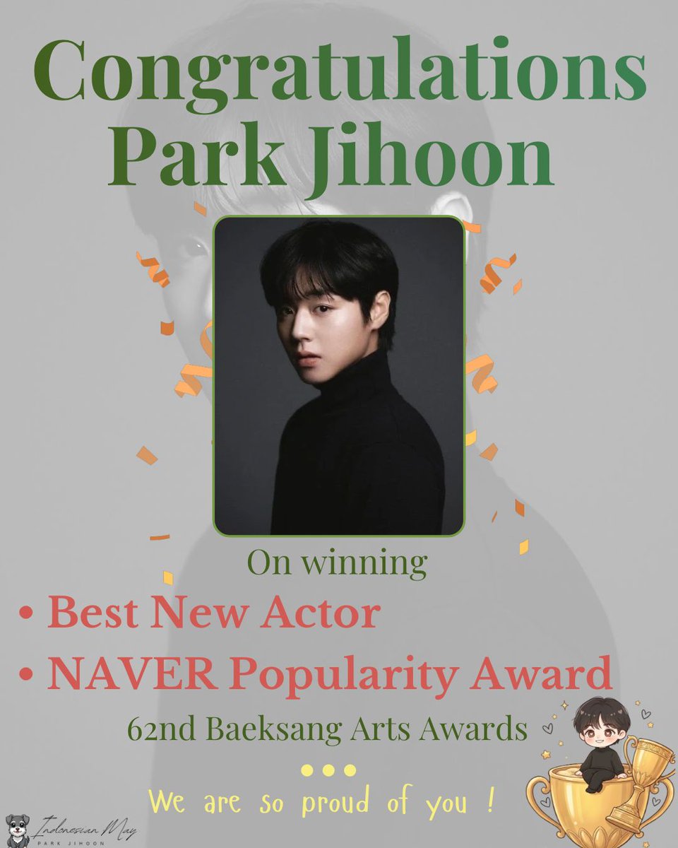 CONGRATS OUR KING, Park Jihoon 👑🏆

✨ Best New Actor (Male)
✨ NAVER Popularity Award

You deserve all the love and recognition, our king ❤️

#parkjihoon #박지훈 #baeksangaward