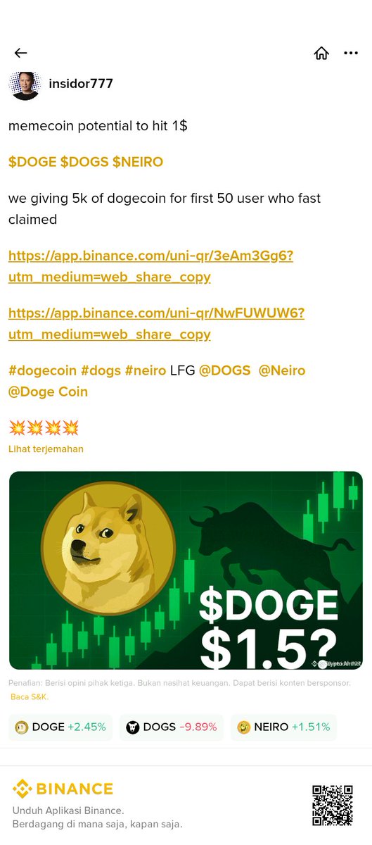 Rich199555's tweet photo. Im found it on binance square &amp; i claim get some great reward @doge

Lets go : code angpau : BPPW2YYGA4

Link angpao : https://t.co/oG2NwH0CRl

@Binance_intern @binance @cz_binance 
@bitget @upbitglobal @krakenfx @MEXC https://t.co/zBMdlUUhYP