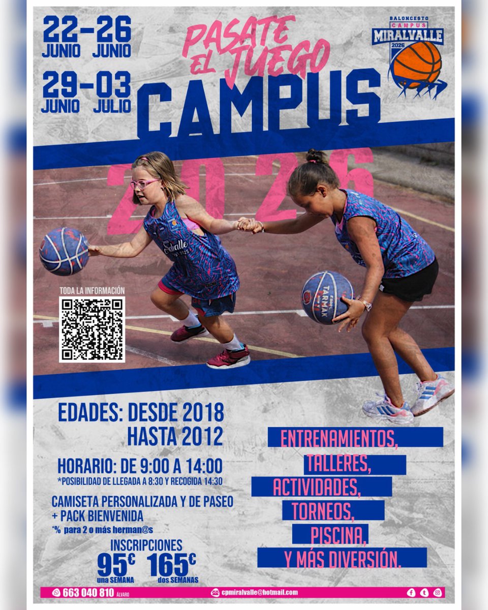 CPMiralvalle's tweet photo. 🏀 𝐈𝐍𝐒𝐂𝐑𝐈𝐏𝐂𝐈𝐎𝐍𝐄𝐒 𝐀𝐁𝐈𝐄𝐑𝐓𝐀𝐒 🏖️

Este verano volvemos a celebrar nuestro tradicional campus de verano🔥

¡Entrenamientos, actividades, piscina, acampadas y mucho más! 💙🤩

No te quedes sin tu plaza y ven a vivir un inicio de verano insuperable a nuestro lado 🥳 https://t.co/h3EWGK8J85