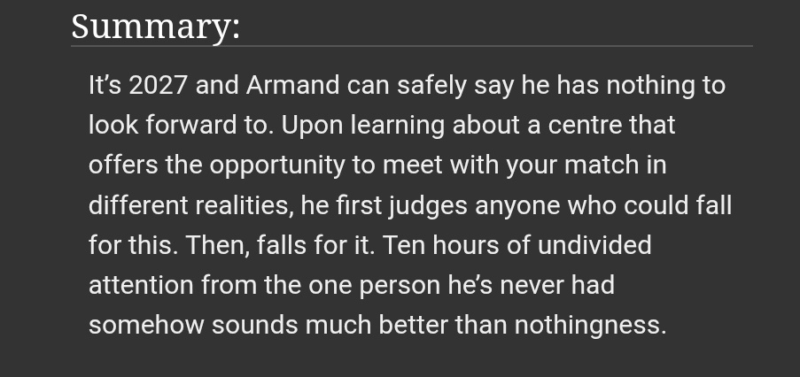 lesmandfest's tweet photo. #lesmandweek2026 Day 5

We shall meet...
by ellaskindness

Rating: M
Word Count: 7k+ [ongoing, long fic]
Tags and warnings: Multiverse AU, Autistic Armand, Character Study, “what if you loved someone in every universe” 

Link: https://t.co/NHSODVYWYp https://t.co/ix7FaKHwtO