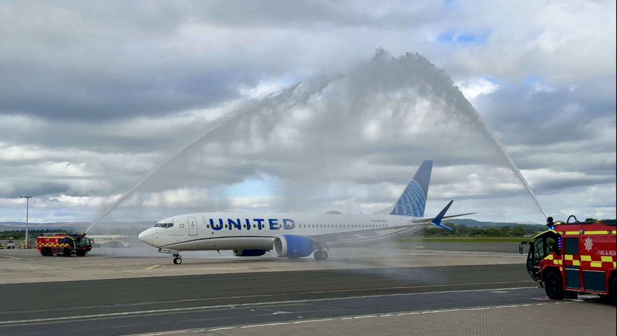 AviationNews_UK's tweet photo. United Airlines today returned to Glasgow Airport after a seven year gap. 
Newark will now be served daily from Glasgow until the 24th October. 

@united @GLA_Airport https://t.co/WLZSlgEWUG