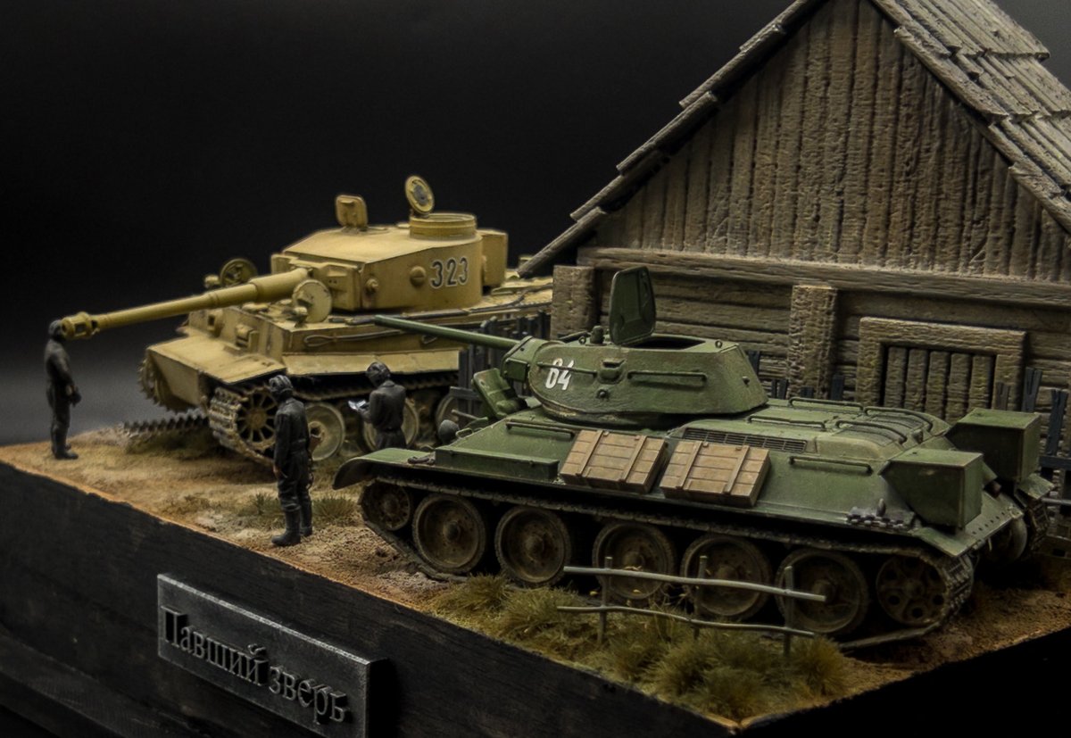 3 タミヤ　戦車詰合せ　9両セット タミヤの1/48 T-34とティーガーIを使ったジオラマが完成しました。題名