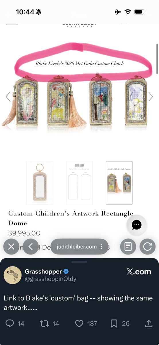 monkeycustard89's tweet photo. @WrathfulProser_ @blakelively It clearly shows it’s a custom bag and showing BLAKE’s kids drawing as an example. Don’t twist a story at someone’s expense. https://t.co/wRJym1mRnJ