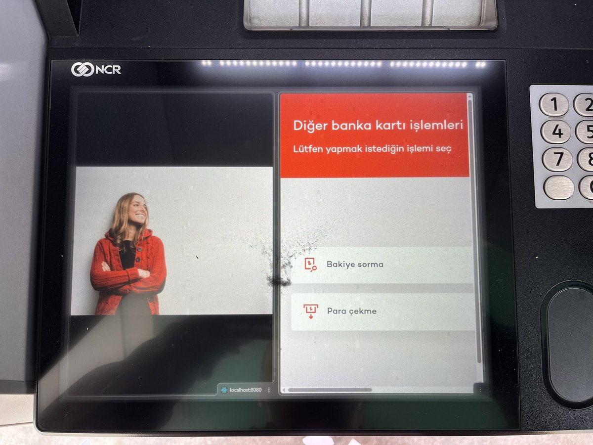 mertguvencli's tweet photo. ATM’yi kullanırken bir anda localhost:8080’i görmek 😅 Yine canlıda test işi sanırım, hayır bu tarz teste alıştık ama ekran responsive değil scroll etmek gerekiyor falan baya yordu para çekmek yerine acı çektim resmen 😂 bilginize @Akbank https://t.co/bbjzUV0Fuj