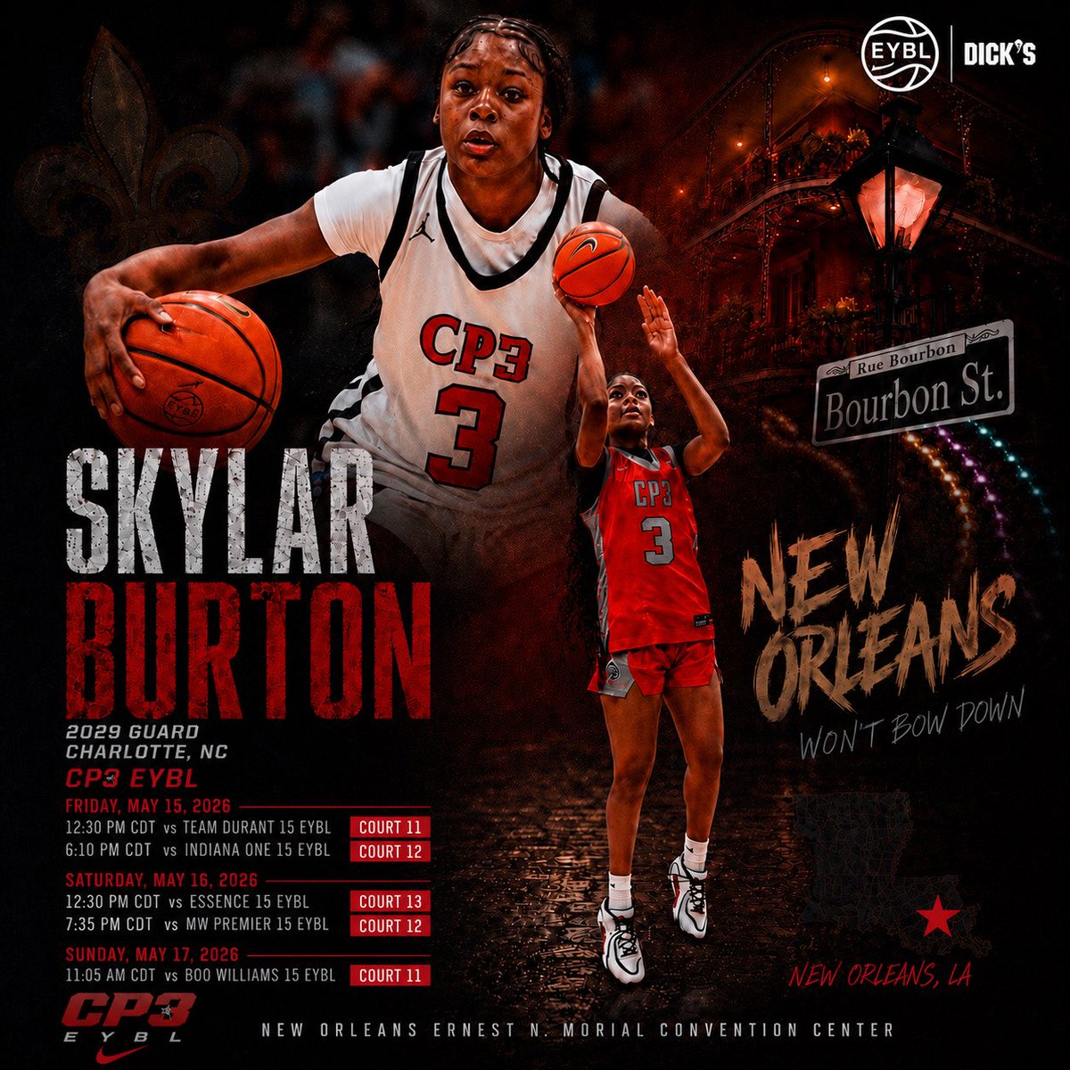 skylarbhooping's tweet photo. **UPDATED TIMES**

session 2 🎯
new orleans, let’s work. ⚜️🏀

college coaches, tap in this weekend 

#nikegirlseybl #cp3flames #girlsbasketball
#classof2029 #neworleans https://t.co/4XZUjPzRPG
