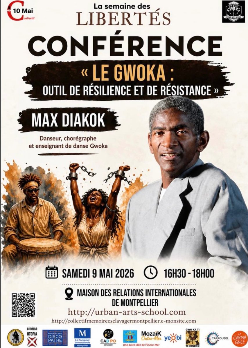 guadeloupeens's tweet photo. À Montpellier aujourd’hui samedi 9 mai 16H30: conférence sur le Gwo Ka avec Max Diakok @cieboukousou. Ki moun ki ké la ? #gwoka #danse #patrimoine #guadeloupe #gwada #montpellier Traduire https://t.co/g0u1Fo5cH6