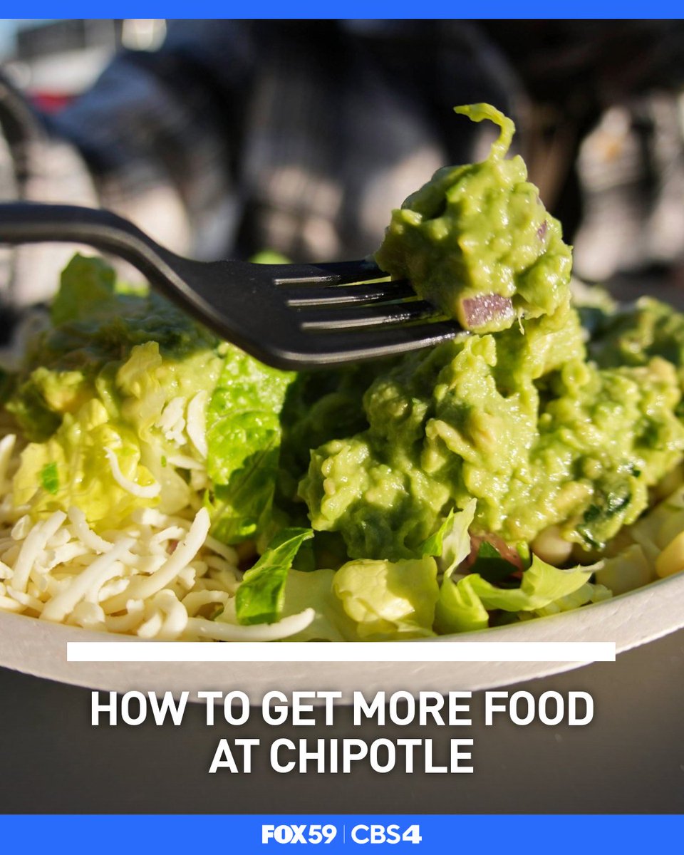 CBS4Indy's tweet photo. Do you think you get enough food at Chipotle? The Chipotle CEO has offered up advice for underfilled burrito bowls.
Read more here: https://t.co/oJgQDM278n https://t.co/3hdxM12mUV