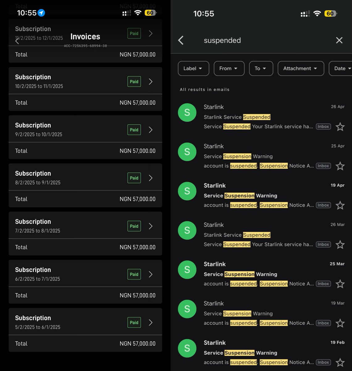 SirGabe_7's tweet photo. @General_Somto Check out the dates on both frames: 

Frame 1; Renewal date. 
From 2: dates it eventually gets suspended after failure to renew.

Would your glorified MTN FiberX do that for you? Just asking? https://t.co/xgproP91l8