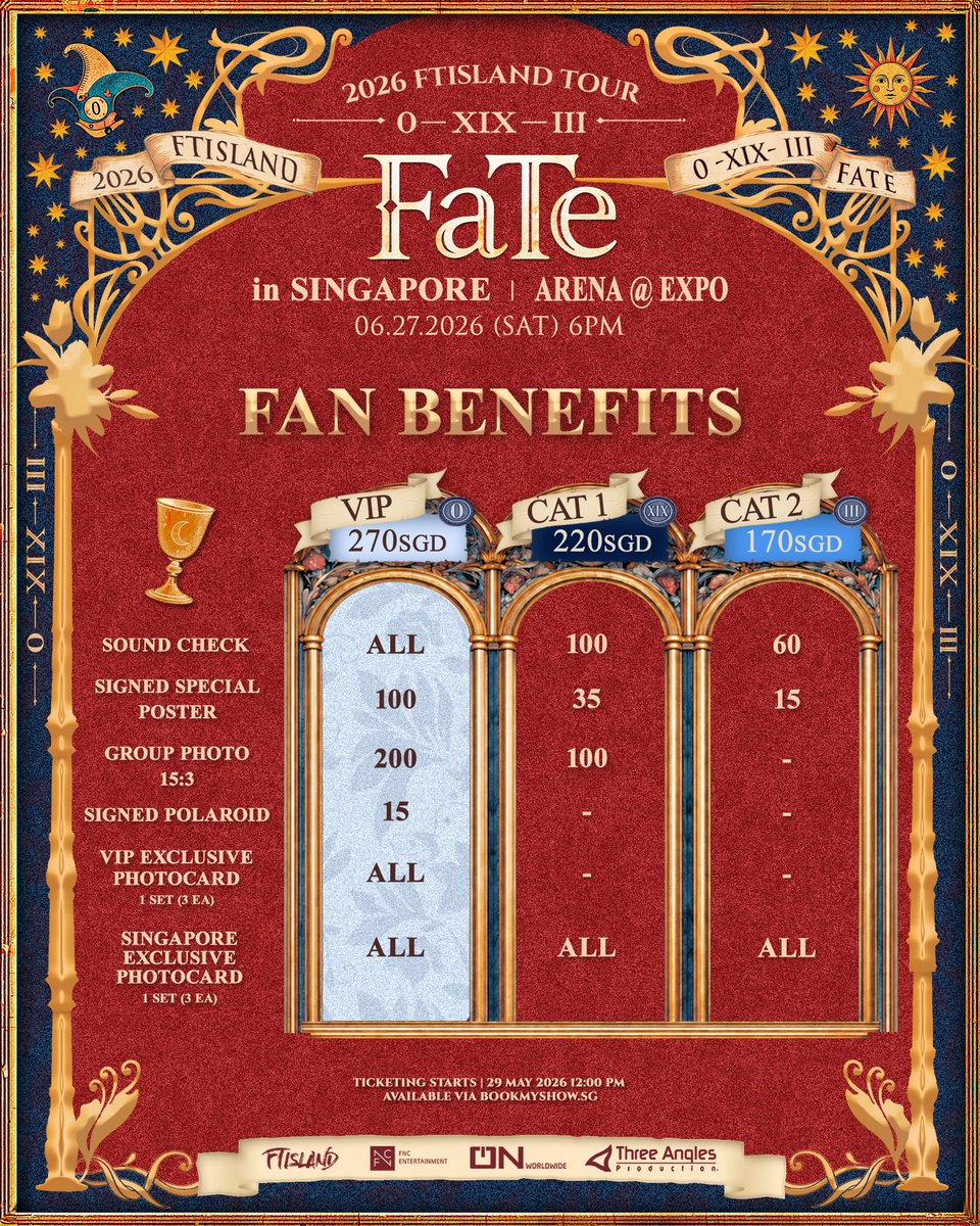 When FaTe calls, you answer 🔮

The wait is over as FTISLAND returns to ignite the stage for the 2026 FTISLAND TOUR 0 — XIX — III ‘FaTe’ in SINGAPORE! 🌞✨

Bringing a full-force wave of energy that hits straight through the noise. Turn it up, lose control, and make this a night