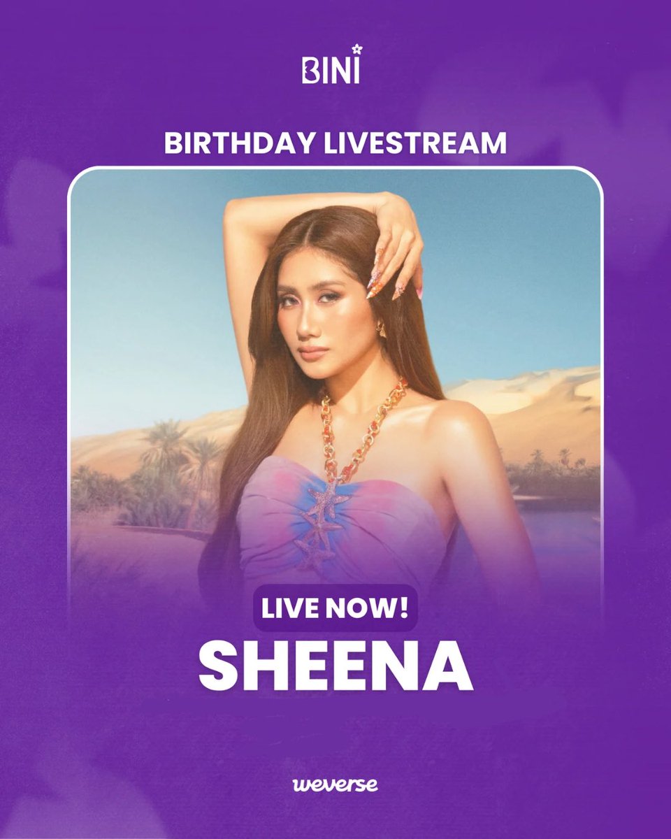 Sheena is NOW LIVE! 💜

Celebrate with <a href="/bini_sheena/">Sheena Catacutan</a> aka rapunshee on Weverse!!!🎂🥳✨ 
🔗 weverse.io/bini/live/3-22…

#BINI #BINIonWeverse #BINI_WeverseLIVE