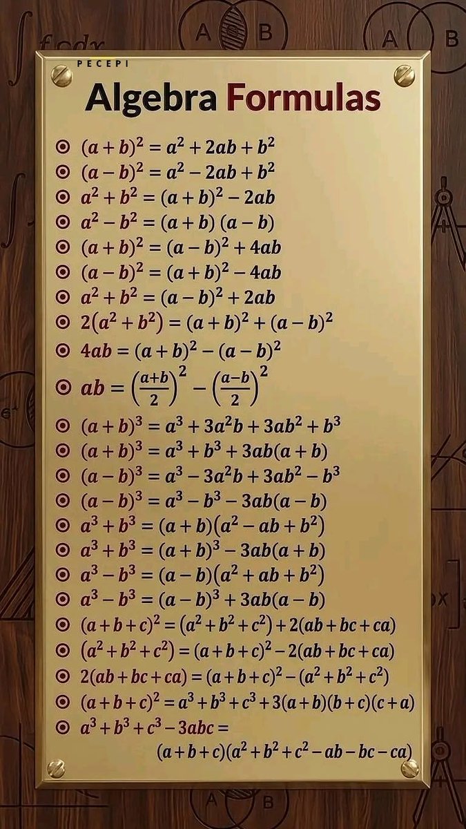 Algebra formulas