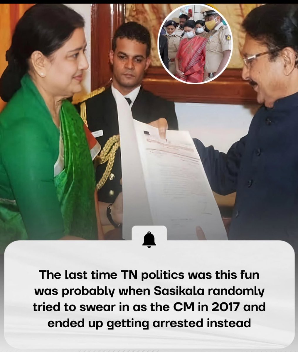 _Avykt's tweet photo. Sasikala remains the only person in history who staked claim to be CM but ended up going to jail instead 😭 https://t.co/Kt3ccDOXoH