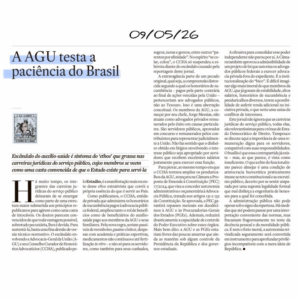 A repercussão do plano de saúde para CUNHADO na AGU segue causando revolta‼️

O editorial denuncia que a AGU virou símbolo de um corporativismo voraz, especialmente após o escândalo do auxílio‑saúde, tratado como privilégio automático por carreiras jurídicas que se enxergam como