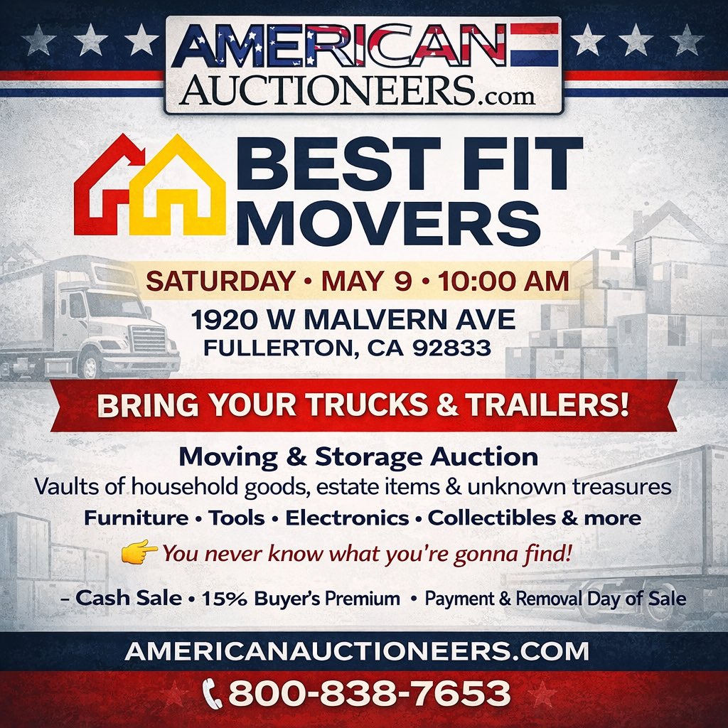 auctionguydan's tweet photo. Moving and Storage Auction
Sat May 9th 10am
X70 Vaults Household, Estate Items and Unknown. 
Fullerton, CA 
#Warehousemanlien Auctions Rock!
800 838 7653

https://t.co/L2LRxWyjDH https://t.co/MslJdZspQr