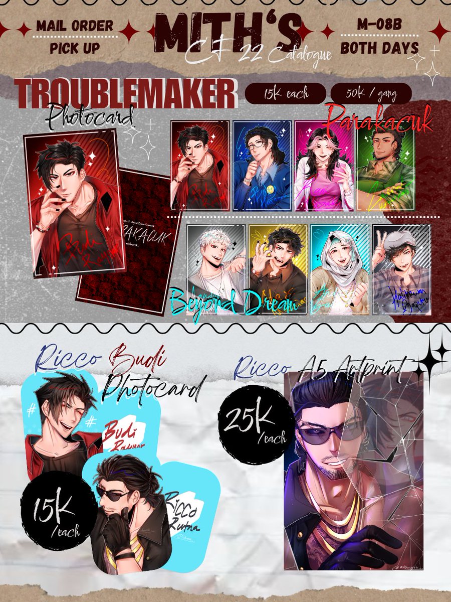 Mithaarth__'s tweet photo. 🌥️MITH'S #CF22 CATALOG IS FINALLY HERE!!!🌥️
[♥️ &amp; 🔁are highly appreciated]

🗓️PO : 9 - 12 May
📦Pick up (BOTH DAYS):
https://t.co/7YUNuwxdvl
📬 Mail order : LINK MENYUSUL
📍Booth Bolu Kukus M-08b
♦️Fandom: Troublemaker : Beyond Dream

#comifuro22catalogue #Troublemaker https://t.co/g3W83xehI0