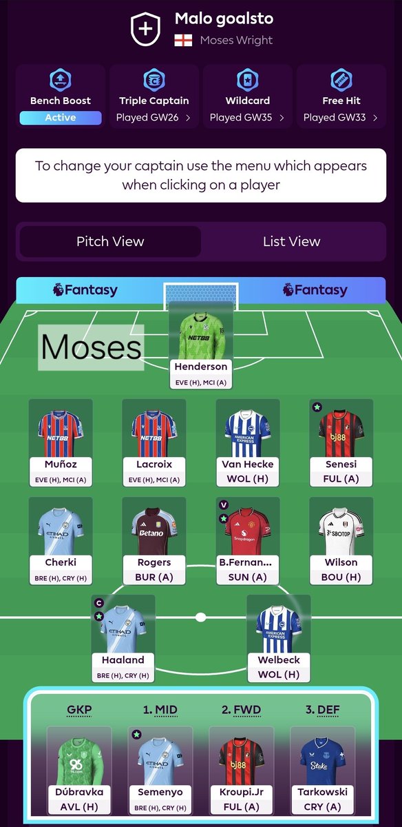 ObsessedFpl's tweet photo. GW36 FPL Obsessed Family Line Ups

Moses activates the BB as he makes one last push, heavily backing Palace. Saka comes in for Kev and Nat, but no Palace for either 👀 👇

🥇 Kev - 277k - Haaland ©
🥈 Nat - 469k - Haaland ©
🥉 Moses - 1.6m - Haaland © https://t.co/DfBfhLlx0t