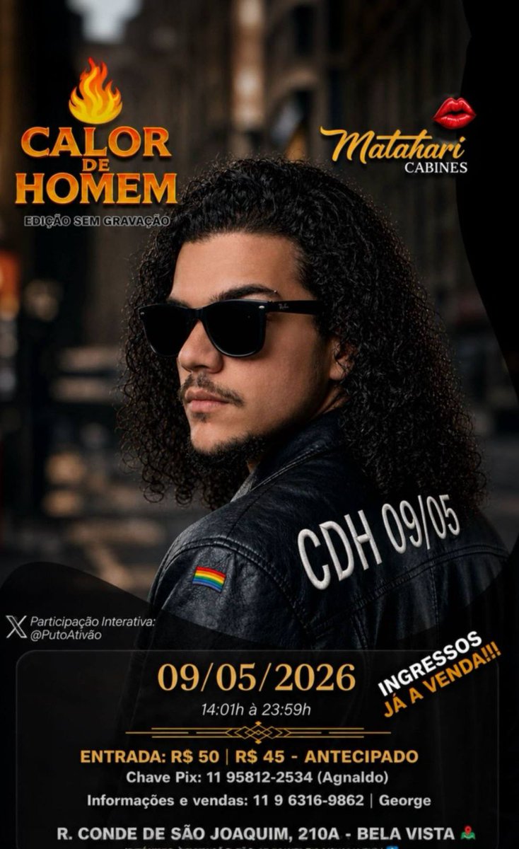 MXXXRLO's tweet photo. Hoje edição aberta do @calordehomem no Matahari. O @PutoAtivao estará presente mais uma vez para nos receber. 
Antecipados com desconto através do WhatsApp 
https://t.co/G3NDa79ykB https://t.co/TVxP8cZzQO