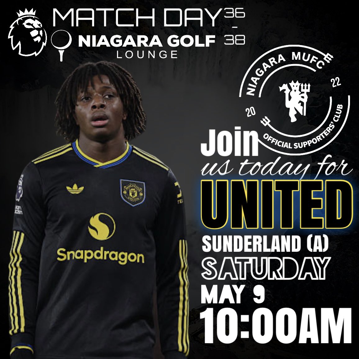 NiagaraMUFC's tweet photo. Join us today for the game! ⚫️🟡🔵

#SUNMUN | #MUFC | #NIAGARA https://t.co/VlNIakRpdz