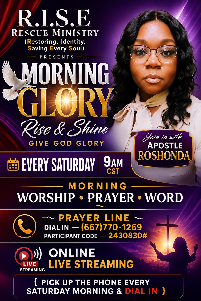 LadyRoshandaF's tweet photo. Meet Us Every Saturday Morning for Prayer Worship and Word! 
9am CST 
10am EST 
7am PST https://t.co/efs7FFZXNn