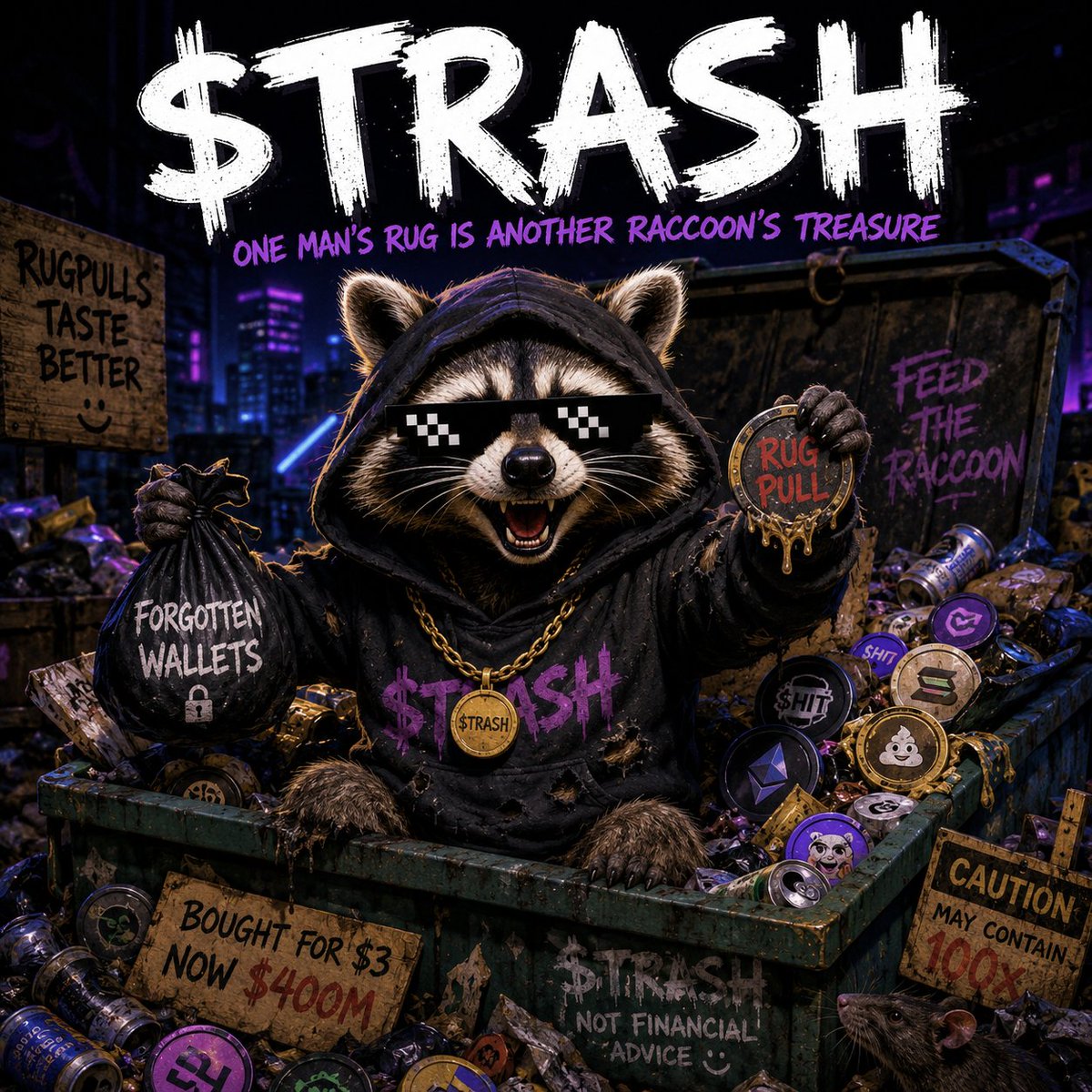 shadnik12's tweet photo. the raccoon doesn’t read whitepapers.

he smells fear through the blockchain.

$TRASH https://t.co/99XNS8IpMp