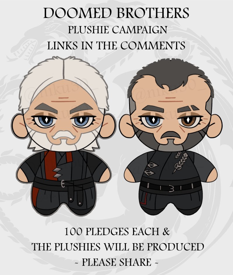 DOOMED BROTHERS CAMP4IGN IS LIVE 🧡 

100 backers each are needed for both plushies to be made - so sharing is appreciated!

Let’s bring these doomed men back to life - in a rly cute fix it fic kind of way 

#maekar #baelor #akotsk 

L1NKS IN THE COMMENTS • PLEASE SHARE