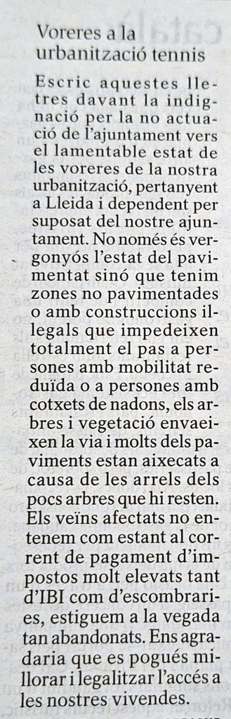 BisLetja's tweet photo. Bon dia Sra. Iglesias @begonyaiglesias, responsable d'urbanisme y serveis urbans de l'Ajuntament de #Lleida.
Impostos de 1a. per a serveis de 3a. Aquesta #KK d'urbanisme es es que es practica des de el Departament q vostè gestiona. 
Per a quan una foto de #postureig per la zona?. https://t.co/VmQZ4cJHcy